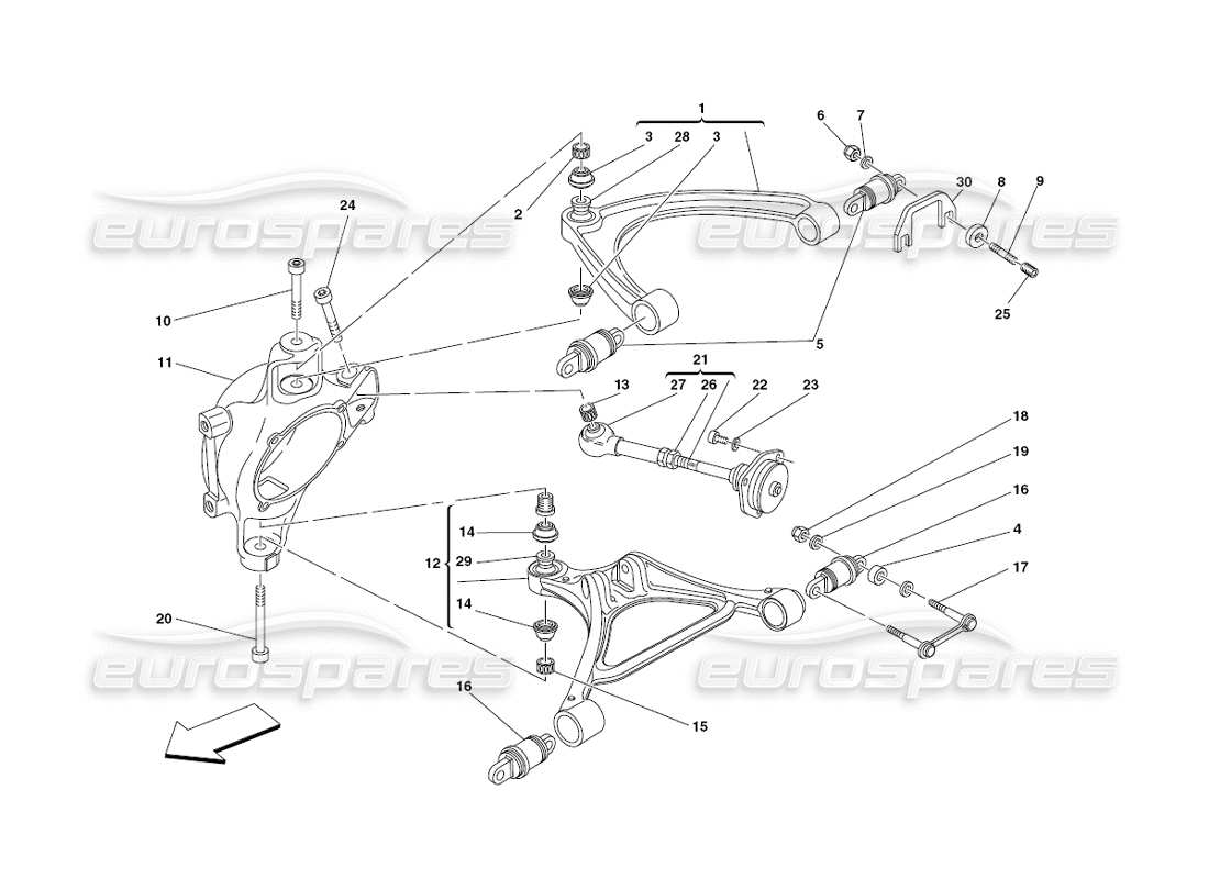 ferrari 430 challenge (2006) sospensioni posteriori - schema delle parti bracci trasversali