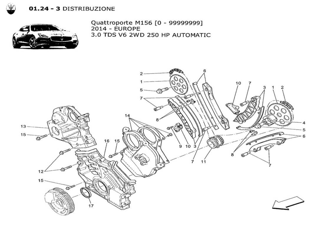 maserati qtp. v6 3.0 tds 250bhp 2014 diagramma delle parti di temporizzazione