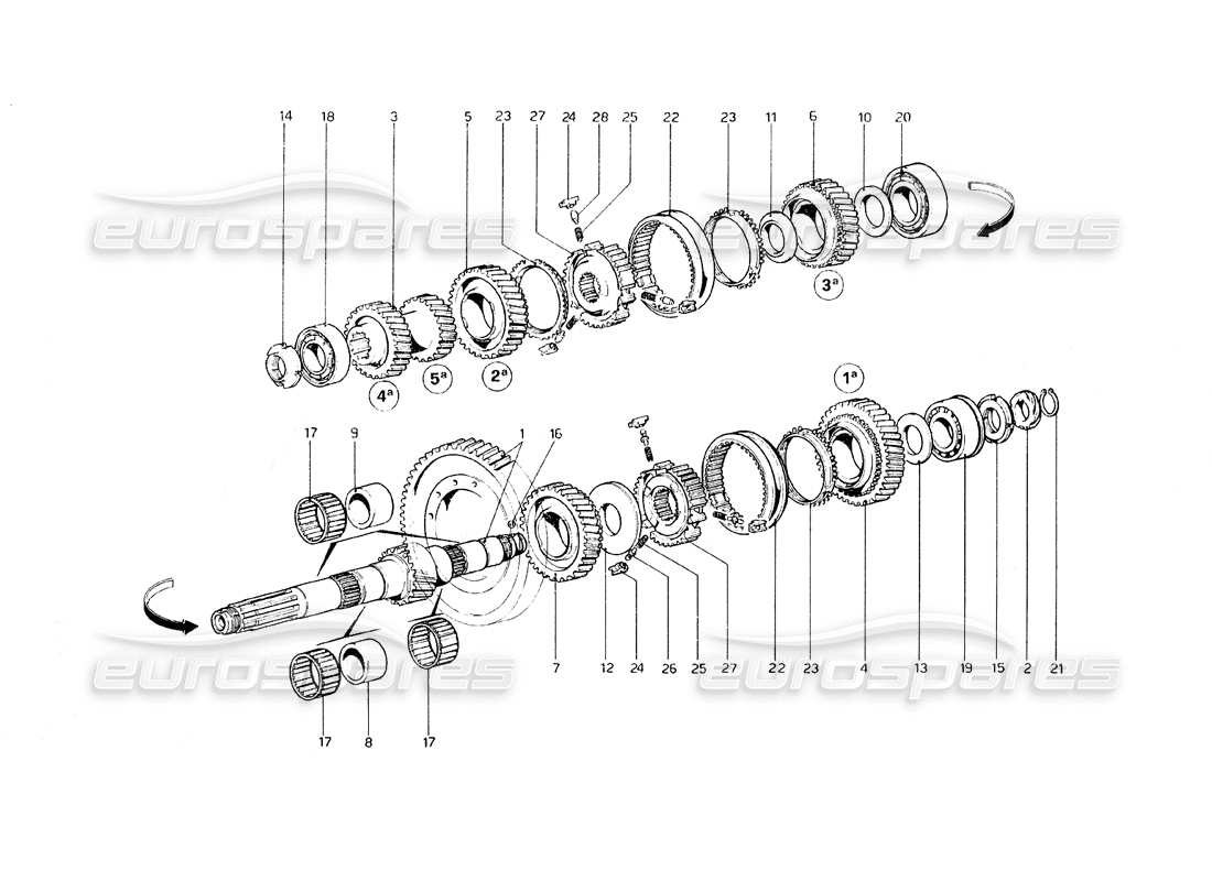 ferrari 308 gt4 dino (1979) ingranaggi dell'albero di rinvio diagramma delle parti