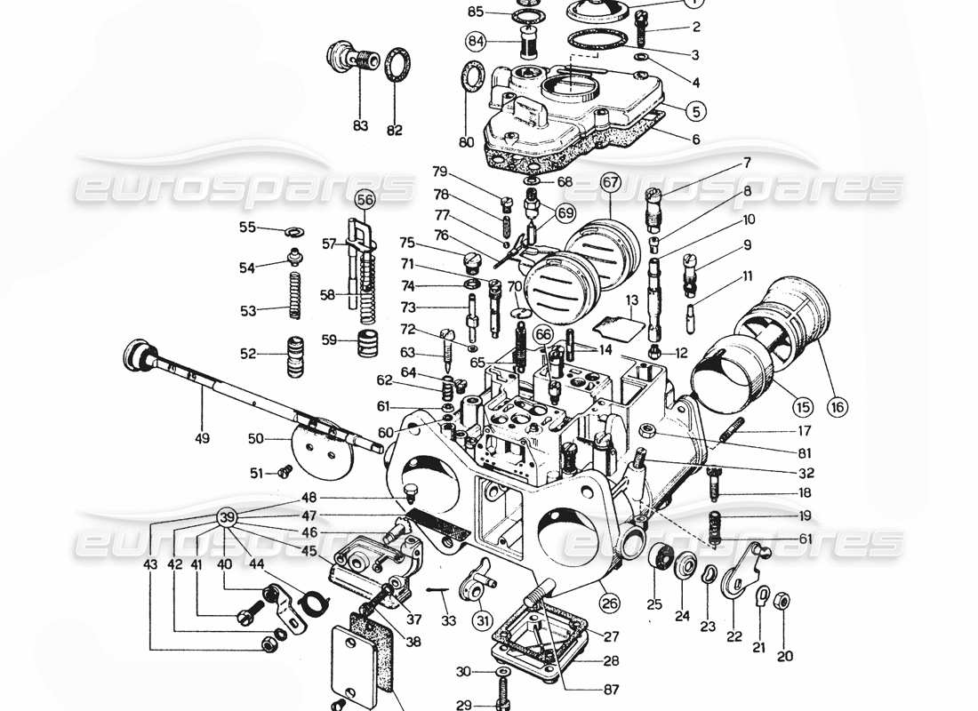 ferrari 365 gtc4 (mechanical) diagramma delle parti del carburatore weber 38 dcoe 59-60
