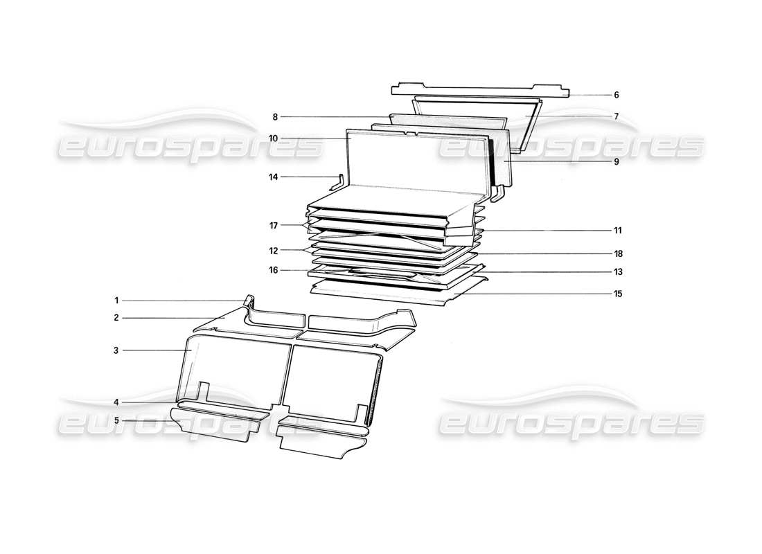 ferrari 308 (1981) gtbi/gtsi isolamento vano passeggeri e bagagliaio diagramma delle parti