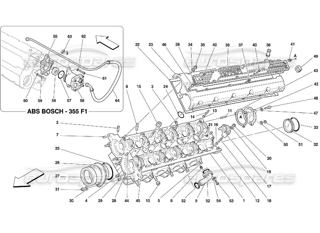 ferrari 355 (5.2 motronic) schema delle parti della testata sinistra