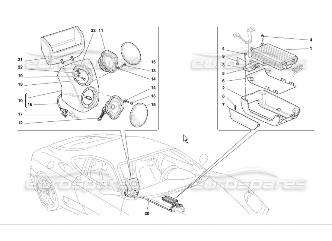 ferrari 360 modena sistema di amplificazione radio diagramma delle parti