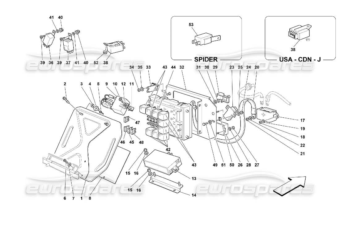ferrari 355 (2.7 motronic) quadri elettrici - schema delle parti dell'abitacolo passeggeri