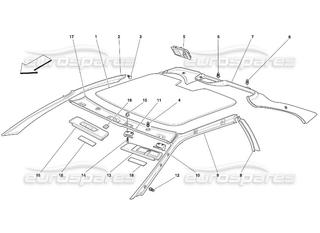 ferrari 355 (5.2 motronic) finiture del tetto diagramma delle parti