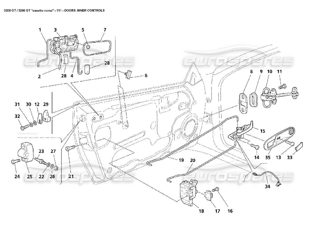 maserati 3200 gt/gta/assetto corsa porte: controlli interni diagramma delle parti