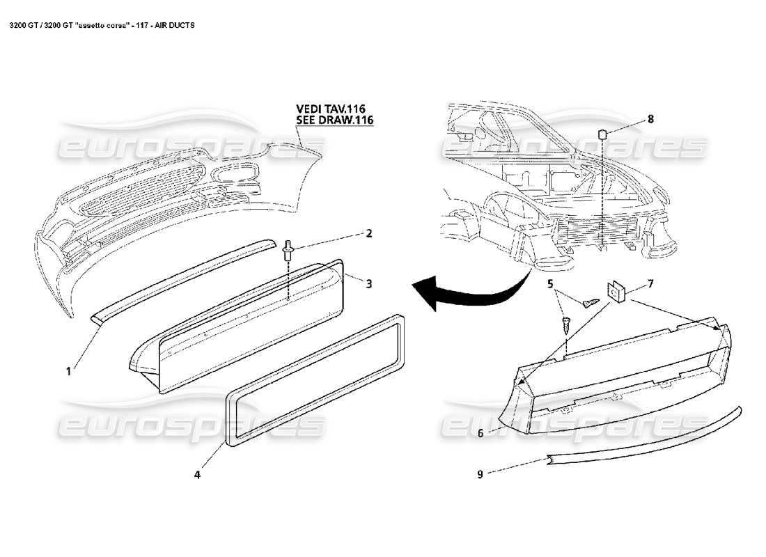 maserati 3200 gt/gta/assetto corsa diagramma delle parti dei condotti dell'aria