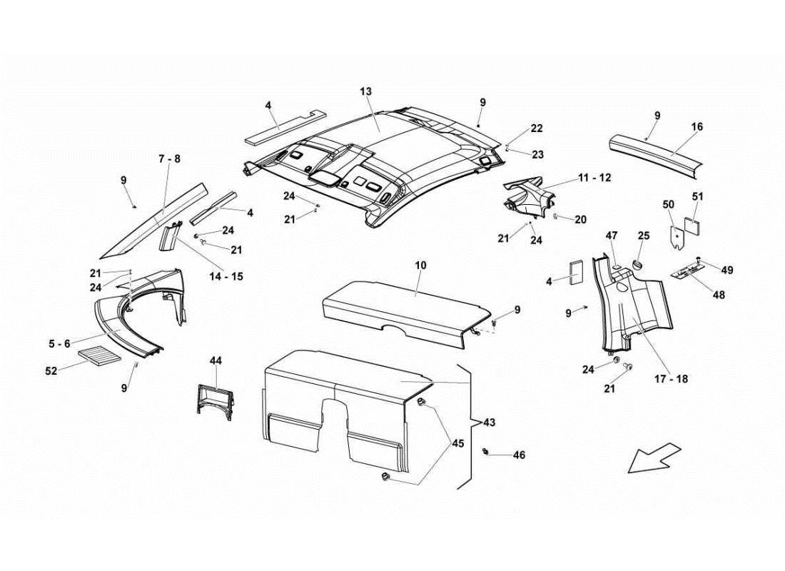 lamborghini gallardo sts ii sc diagramma delle parti delle finiture dell'abitacolo