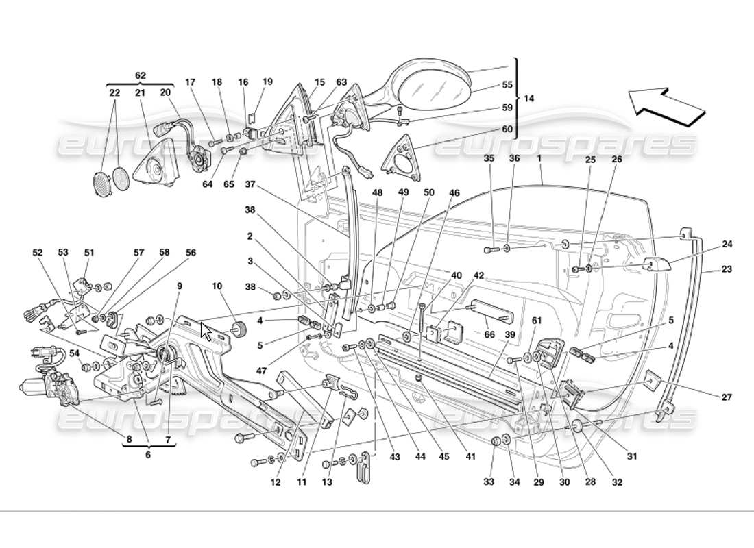 ferrari 360 modena porte alzacristallo elettrico e specchietto retrovisore diagramma delle parti