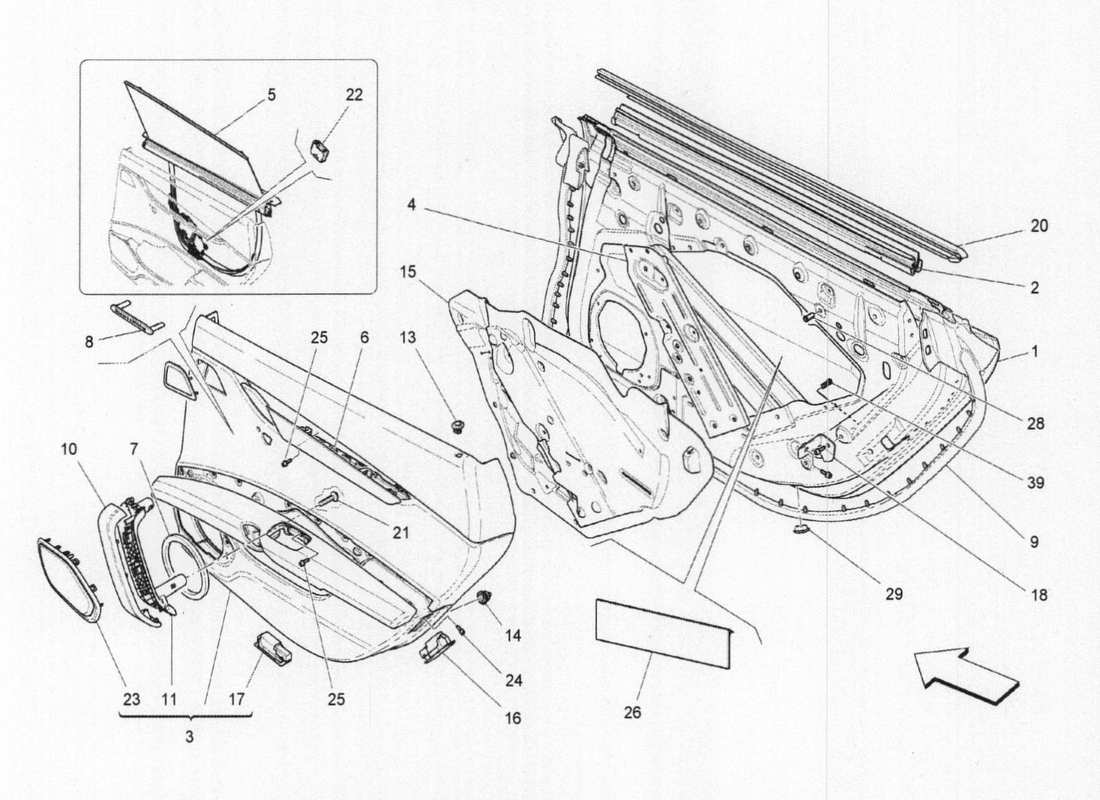 maserati qtp. v6 3.0 tds 275bhp 2017 porte posteriori: pannelli di rivestimento schema delle parti