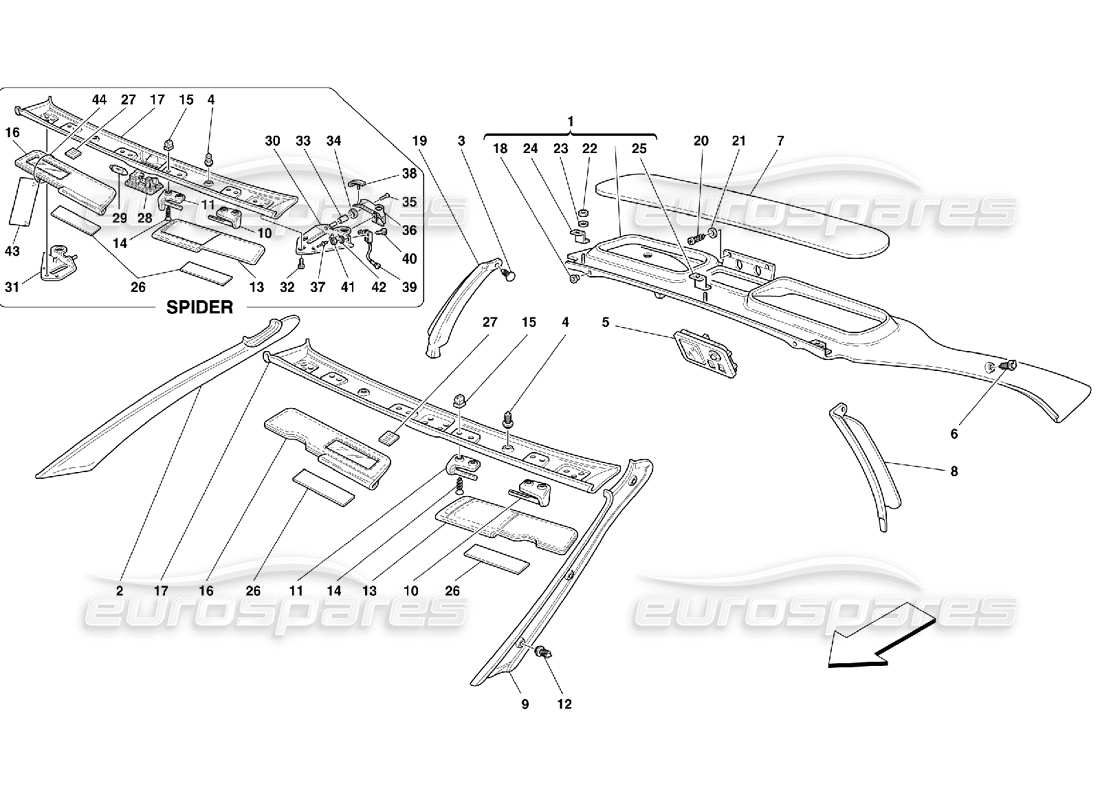 ferrari 355 (5.2 motronic) finiture del tetto diagramma delle parti