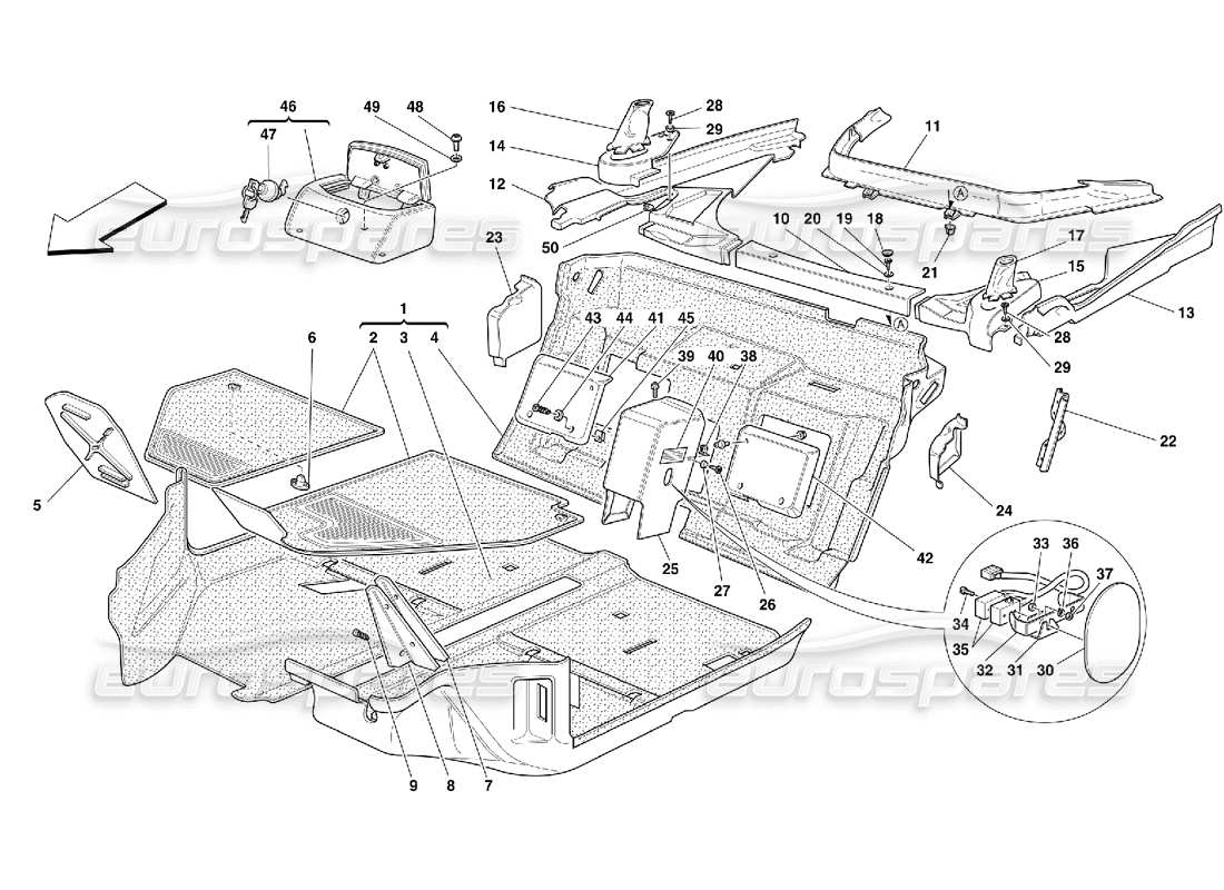 ferrari 355 (5.2 motronic) moquette abitacolo passeggeri diagramma delle parti