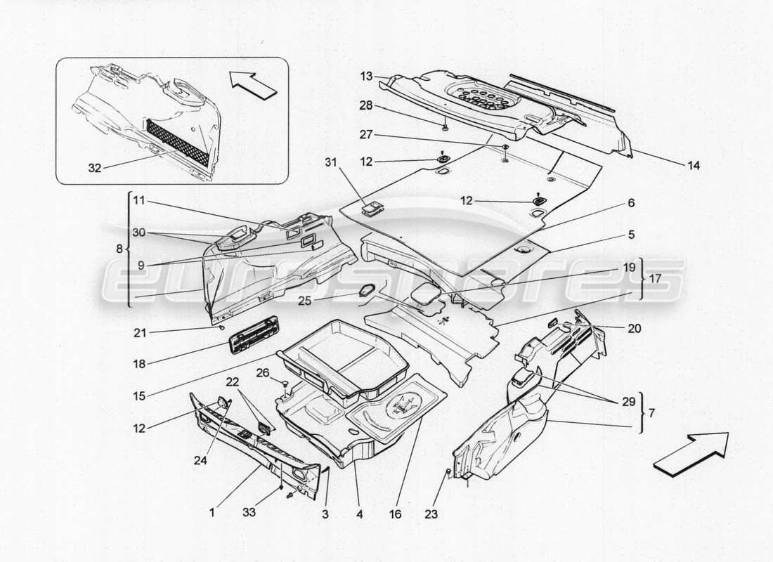 maserati qtp. v8 3.8 530bhp auto 2015 console accessori e console posteriore diagramma delle parti