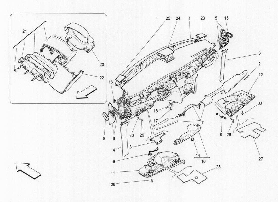 maserati qtp. v6 3.0 tds 275bhp 2017 diagramma delle parti dell'unità del cruscotto