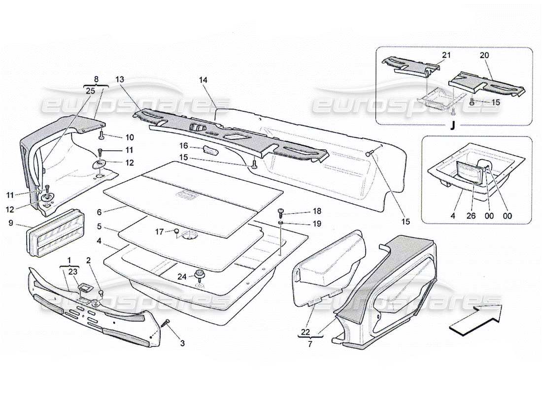 maserati qtp. (2010) 4.2 diagramma delle parti dei tappetini del vano bagagli