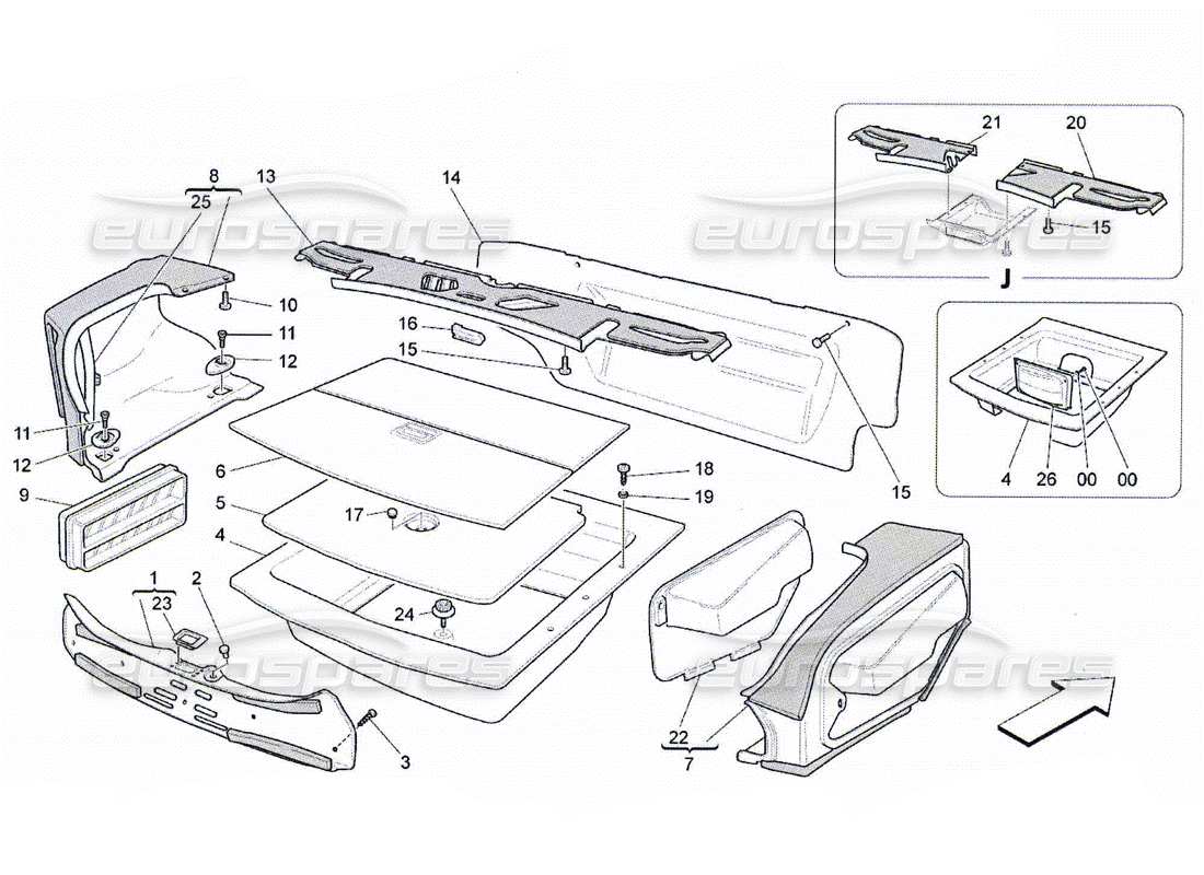 maserati qtp. (2010) 4.2 tappetini per vano bagagli diagramma delle parti