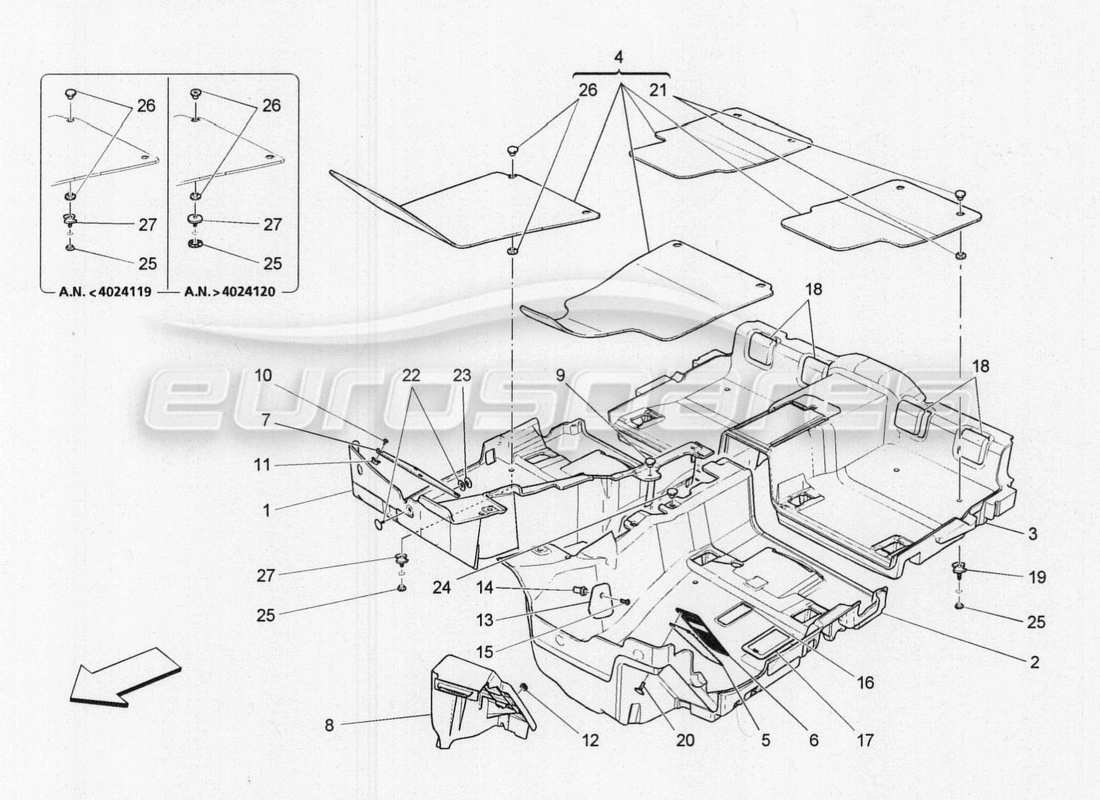 maserati qtp. v8 3.8 530bhp 2014 auto tappeti abitacolo passeggero schema delle parti