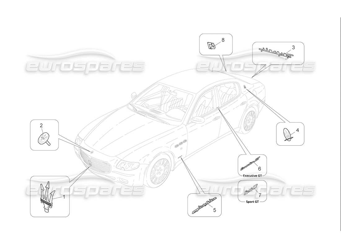 maserati qtp. (2006) 4.2 f1 diagramma delle parti di finiture, marchi e simboli