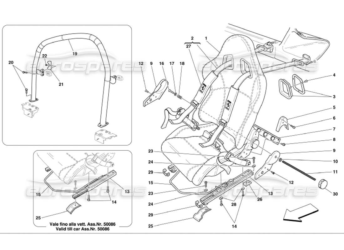 ferrari 360 modena cinture-roll bar da corsa a seat-4 punti diagramma delle parti