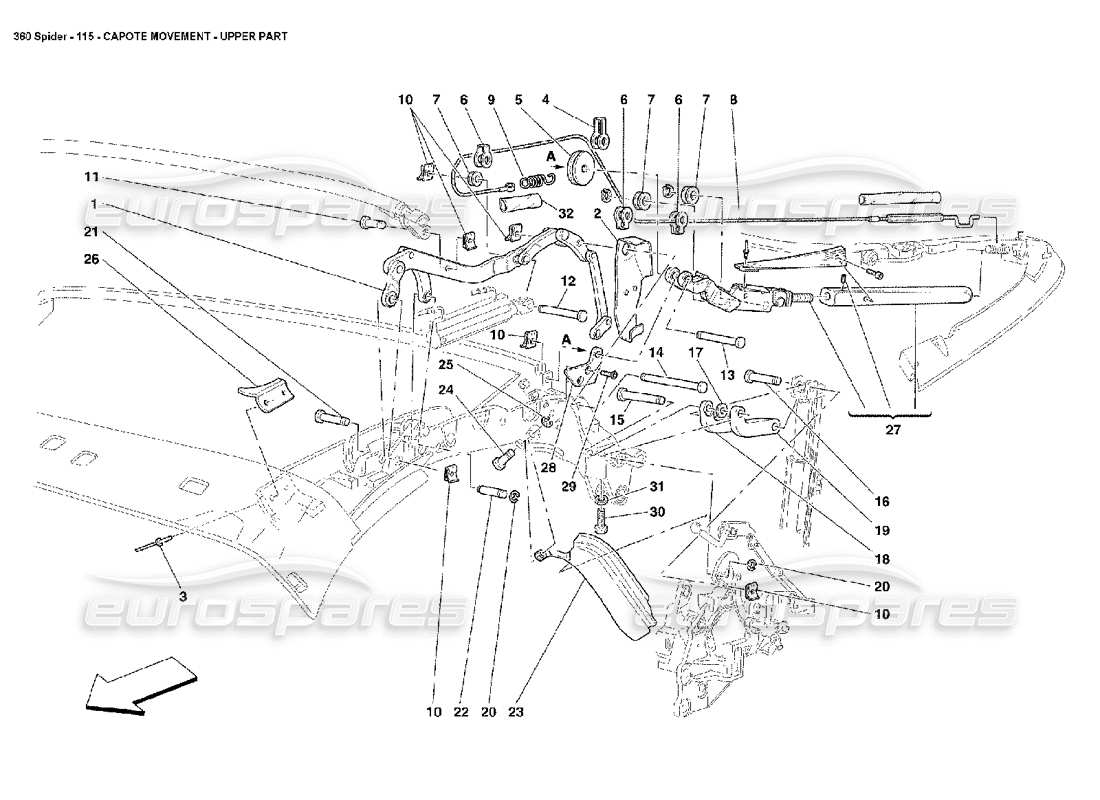 ferrari 360 spider movimento della capote - diagramma della parte superiore