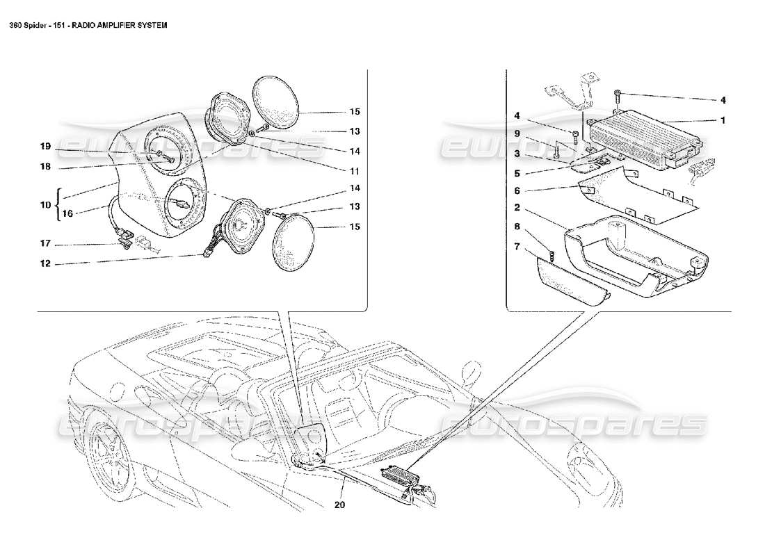 ferrari 360 spider sistema di amplificazione radio diagramma delle parti