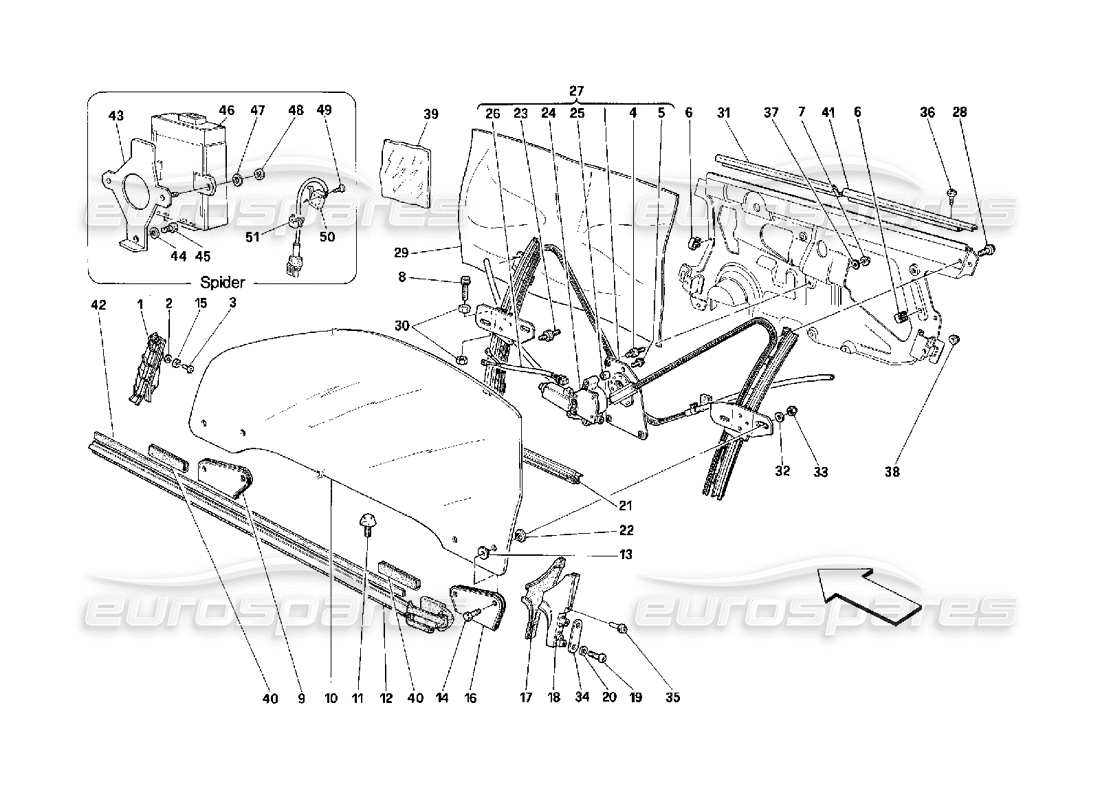 ferrari 348 (2.7 motronic) porte - dispositivo sollevamento vetro diagramma delle parti