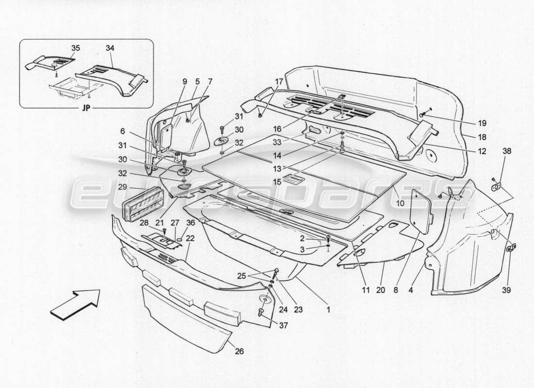 maserati granturismo special edition diagramma delle parti dei tappetini del vano bagagli