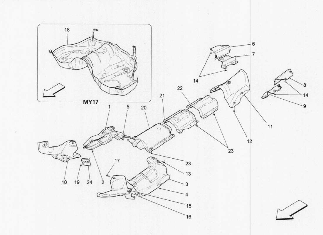 maserati qtp. v6 3.0 tds 275bhp 2017 diagramma delle parti dell'isolamento termico