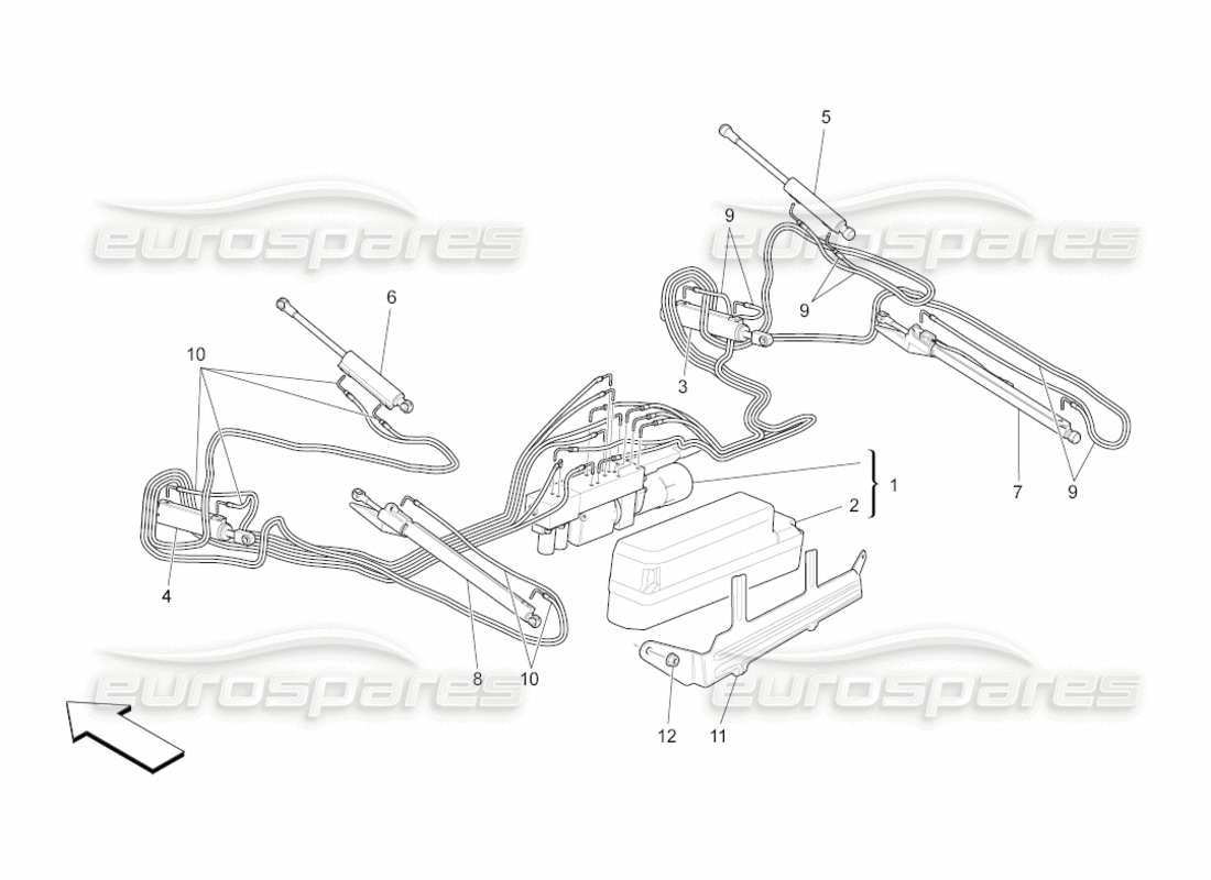 maserati grancabrio (2011) 4.7 capote elettrica: diagramma delle parti del sistema idraulico