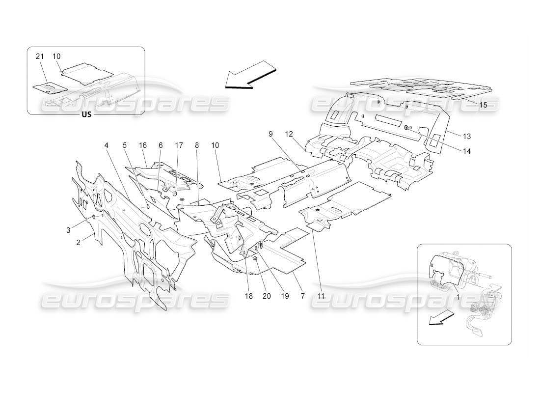 maserati qtp. (2007) 4.2 auto pannelli insonorizzati all'interno del veicolo diagramma delle parti