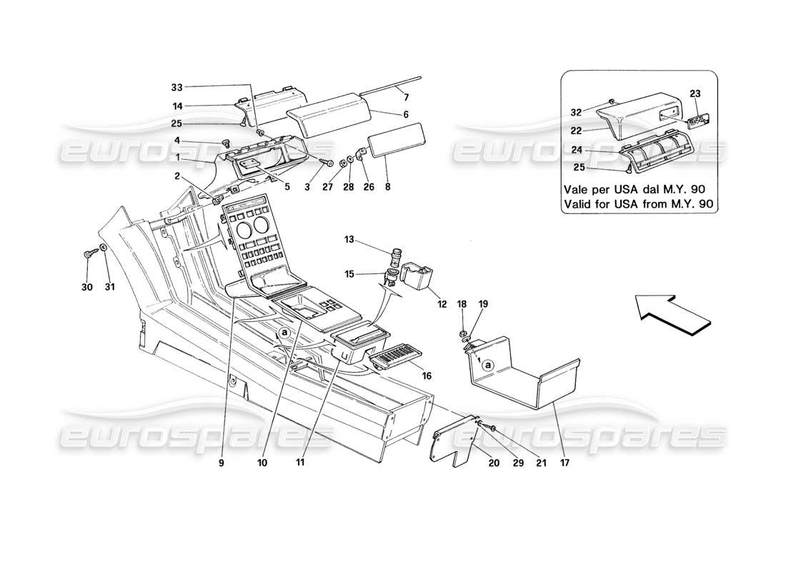 ferrari 348 (1993) tb / ts tunnel - diagramma delle parti degli accessori