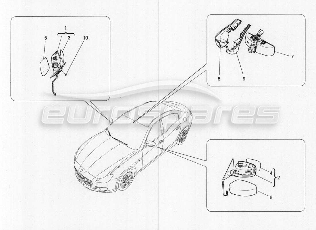 maserati qtp. v8 3.8 530bhp 2014 auto schema delle parti degli specchietti retrovisori interni ed esterni