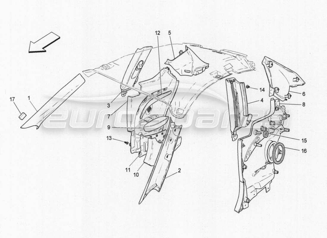 maserati granturismo special edition schema delle parti dell'abitacolo e dei pannelli di rivestimento dei montanti e dei pannelli laterali