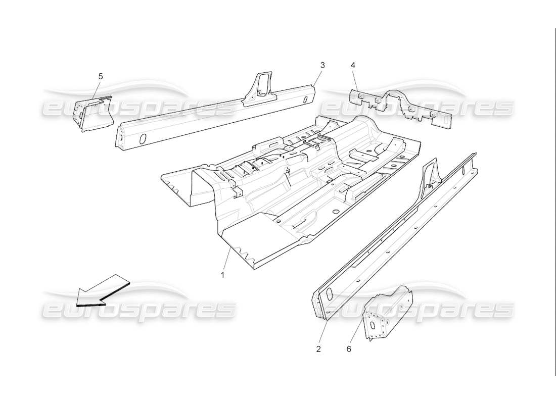 maserati qtp. (2006) 4.2 f1 schema delle parti dei telai strutturali centrali e dei pannelli in lamiera