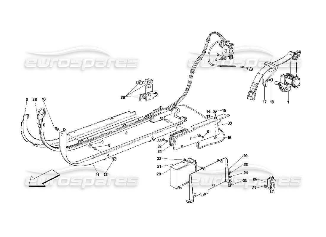 ferrari 348 (2.7 motronic) sistema di cinture di sicurezza passive diagramma delle parti