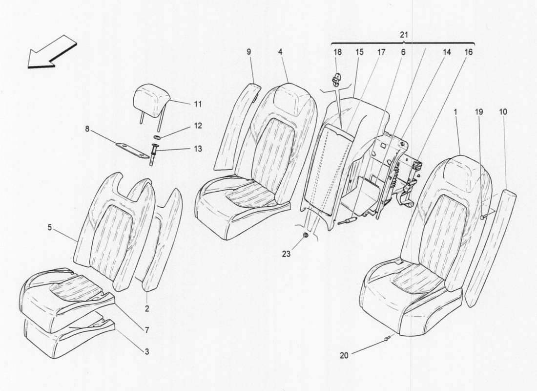 maserati qtp. v6 3.0 tds 275bhp 2017 sedili posteriori: schema delle parti dei pannelli di rivestimento