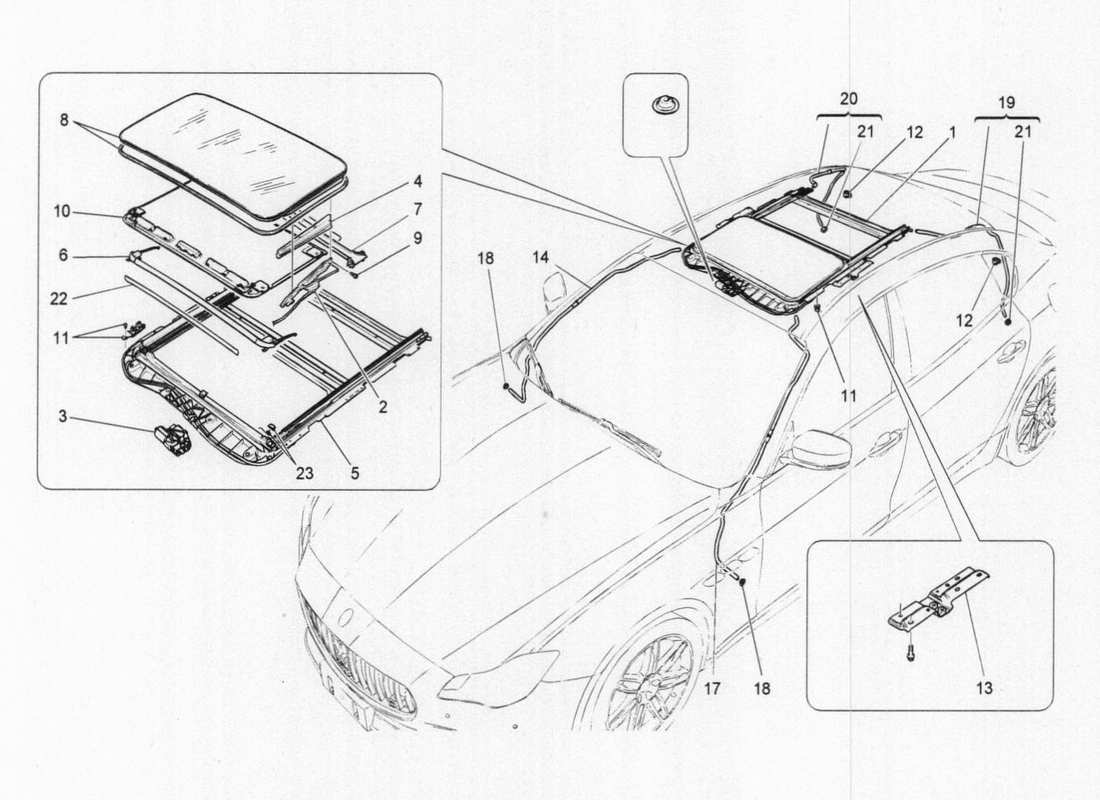 maserati qtp. v6 3.0 tds 275bhp 2017 diagramma delle parti del tetto apribile