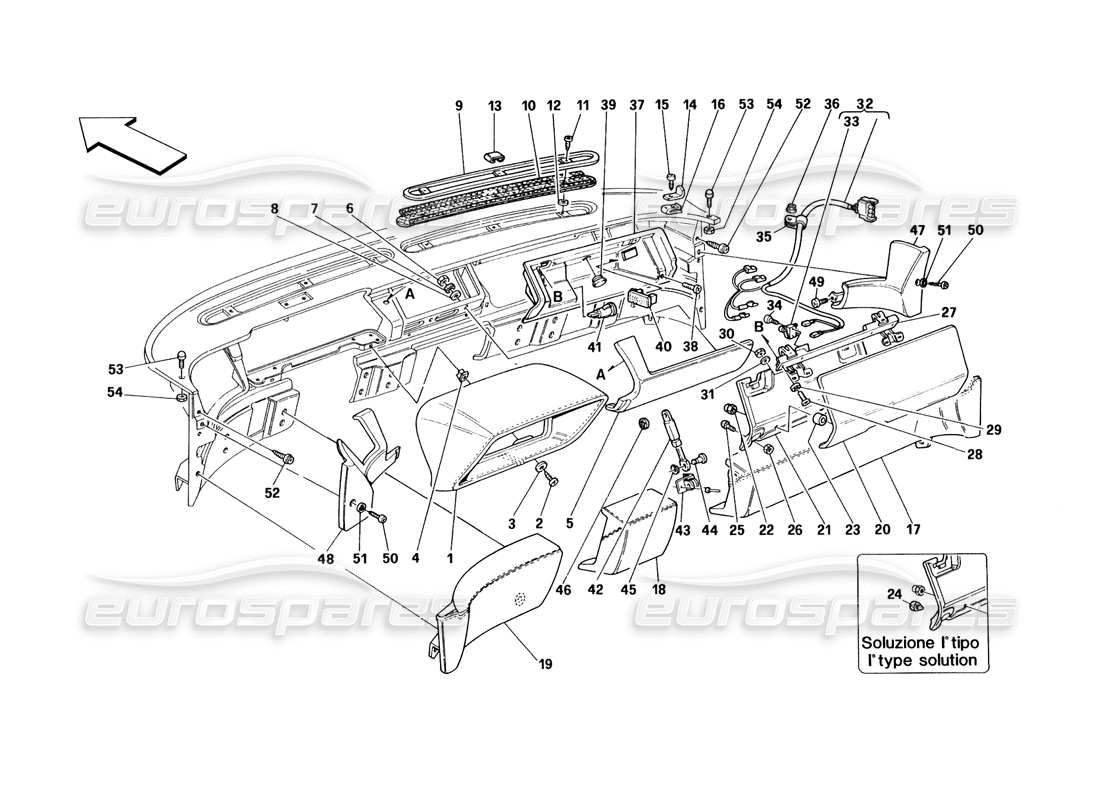 ferrari 348 (1993) tb / ts cruscotto - finiture e accessori diagramma delle parti
