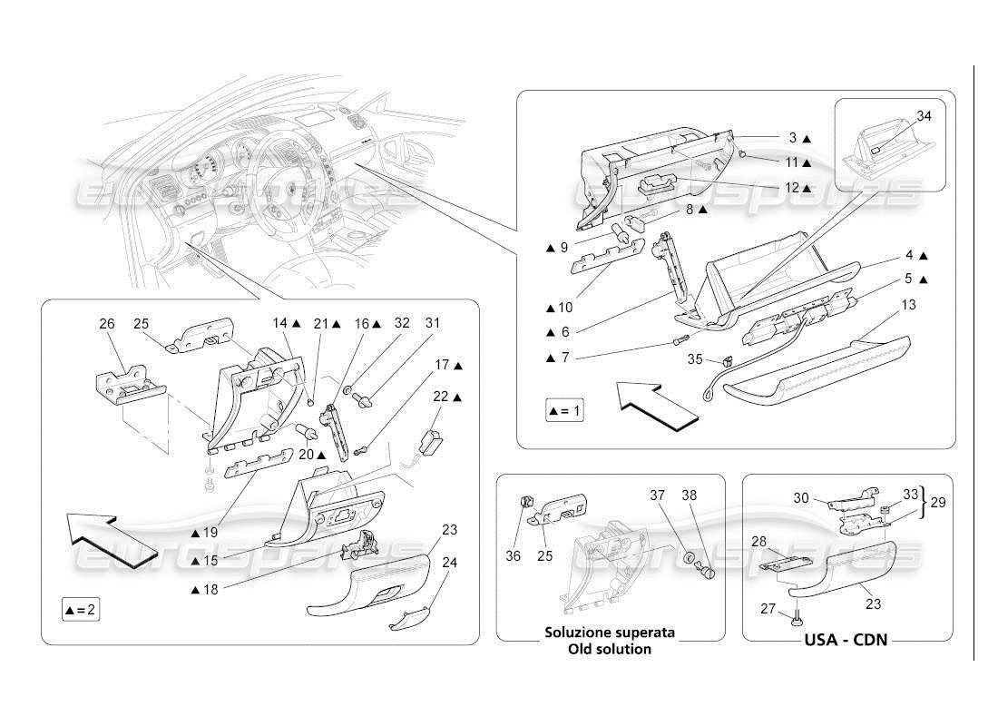 maserati qtp. (2007) 4.2 auto diagramma delle parti dei vani portaoggetti