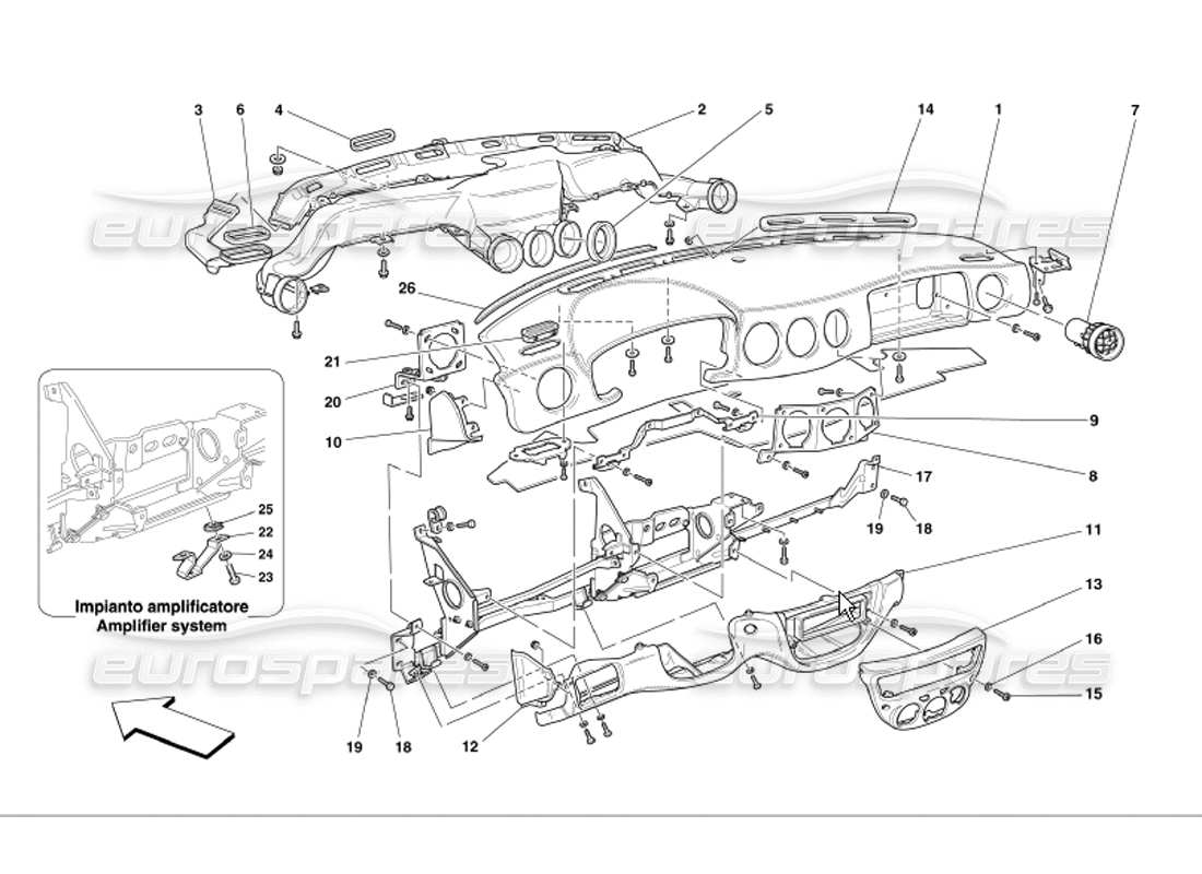 ferrari 360 modena diagramma delle parti del cruscotto