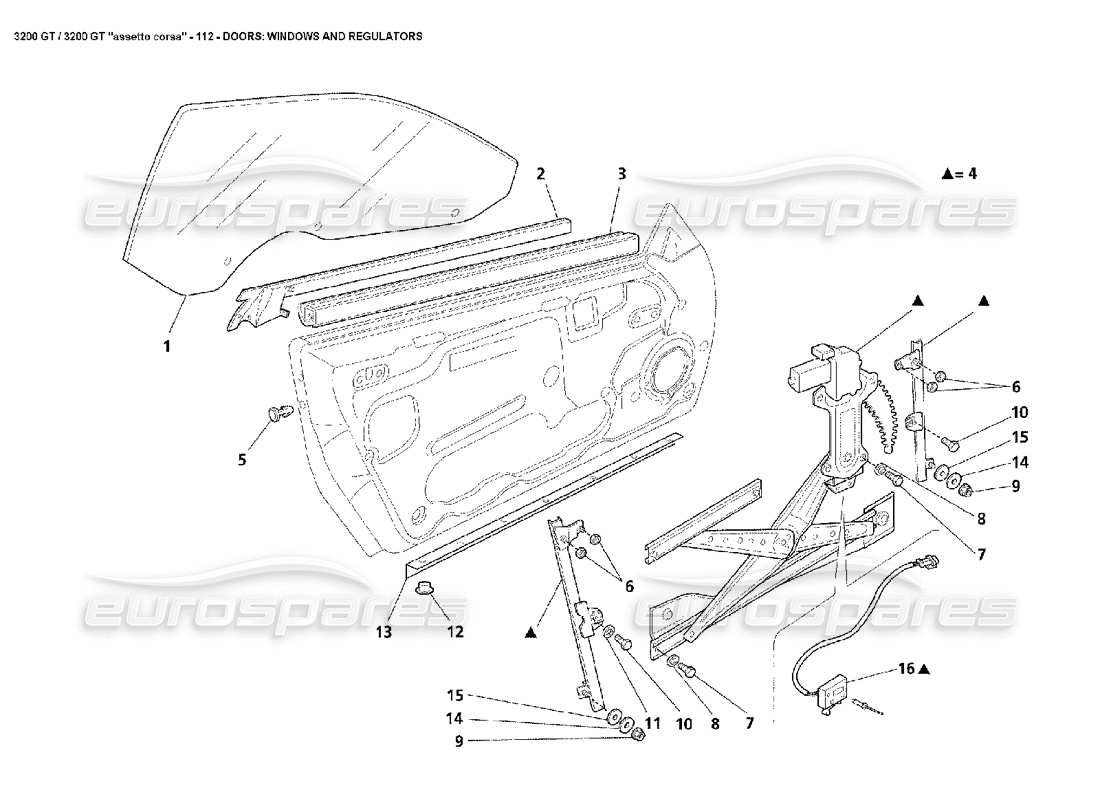 maserati 3200 gt/gta/assetto corsa porte: finestre e regolatori diagramma delle parti