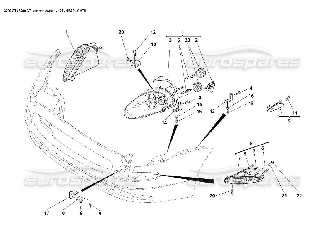 maserati 3200 gt/gta/assetto corsa diagramma delle parti dei fari