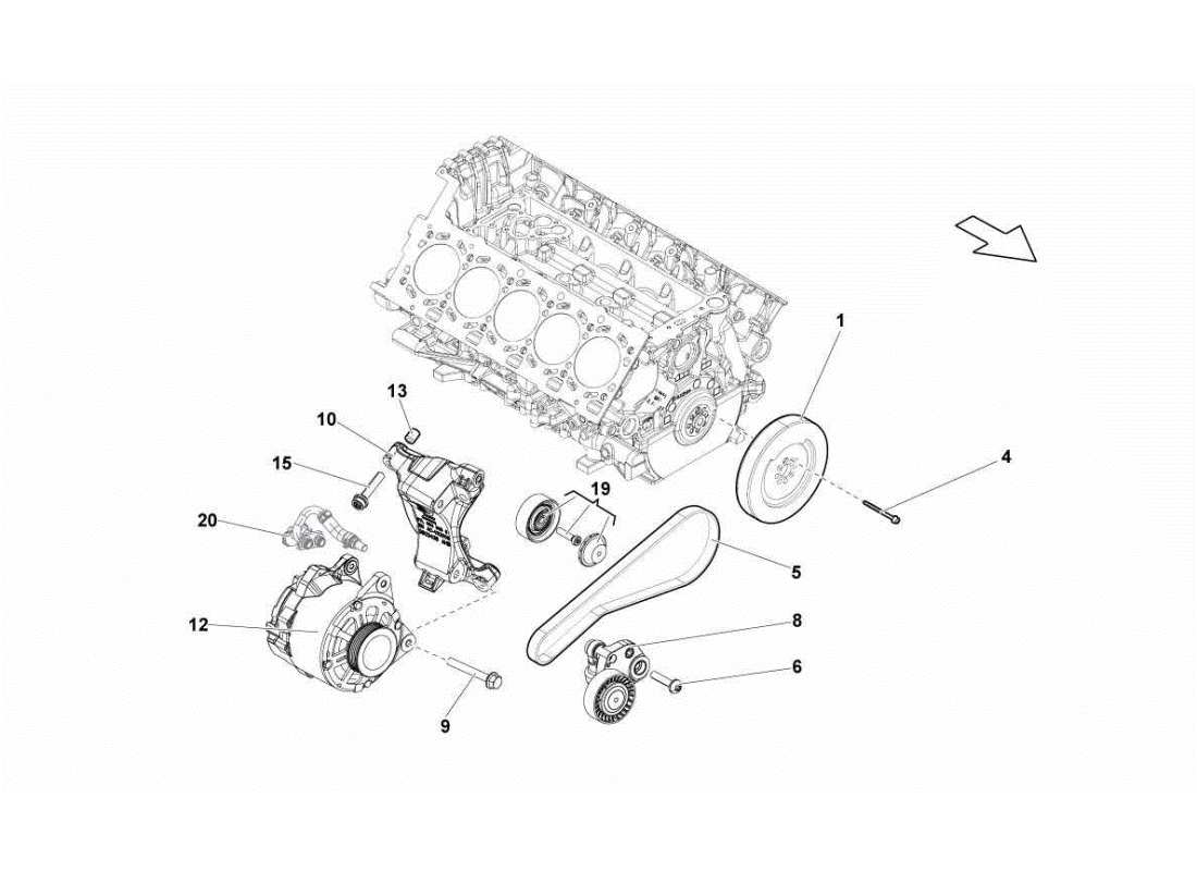 lamborghini gallardo sts ii sc schema delle parti dell'alternatore e delle cinghie