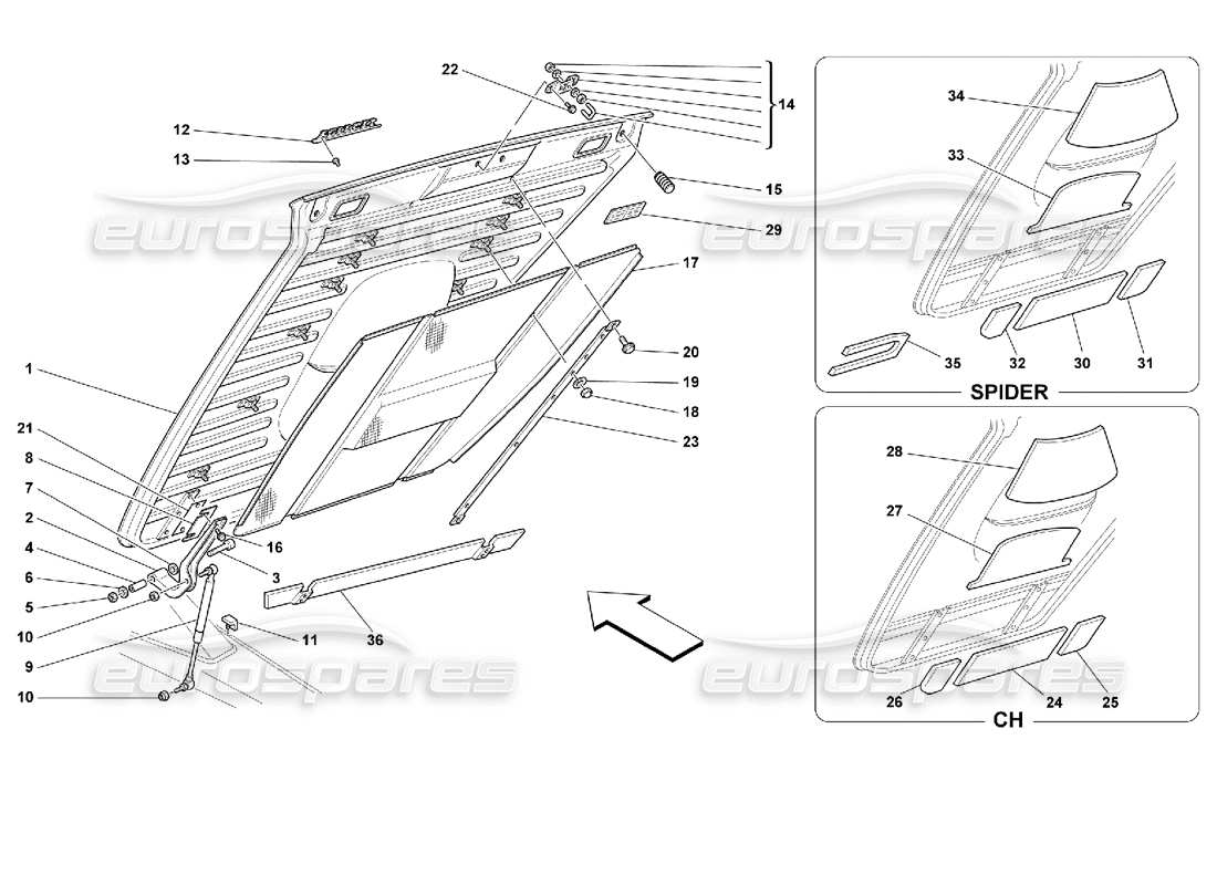 ferrari 355 (2.7 motronic) cofano posteriore diagramma delle parti