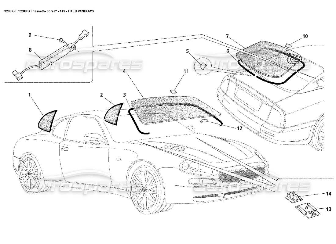 maserati 3200 gt/gta/assetto corsa finestre fisse diagramma delle parti