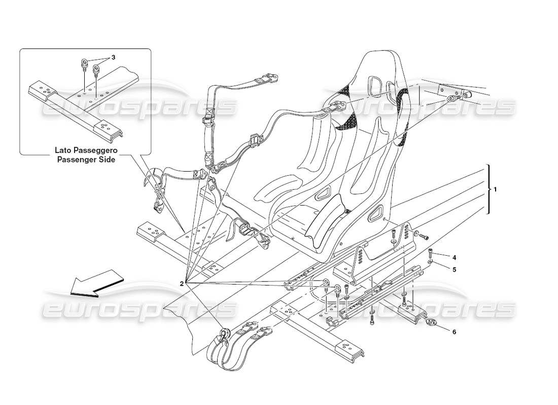 ferrari 430 challenge (2006) diagramma delle parti del sedile da corsa