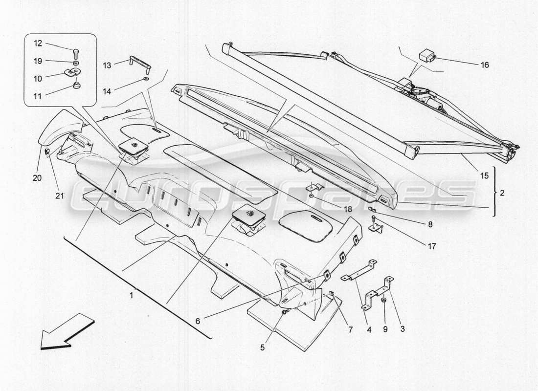 maserati qtp. v8 3.8 530bhp 2014 auto ripiano posteriore diagramma delle parti