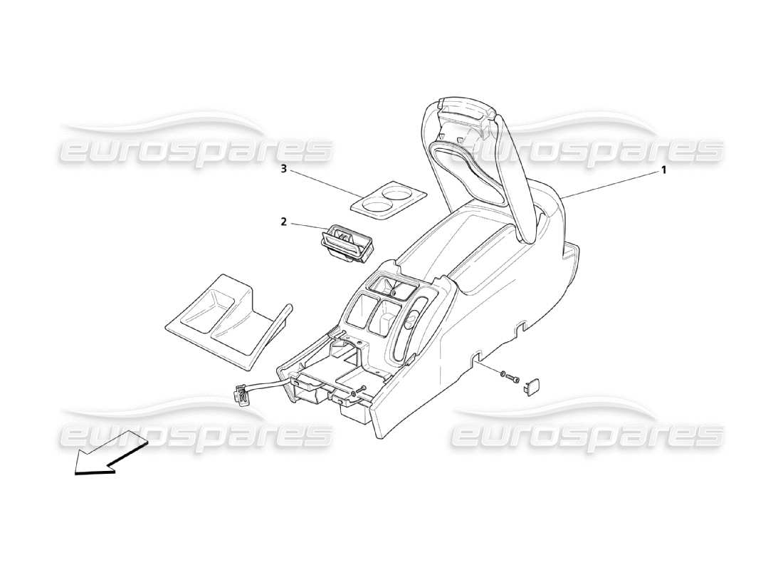 maserati qtp. (2003) 4.2 diagramma delle parti del tunnel e del vano accessori