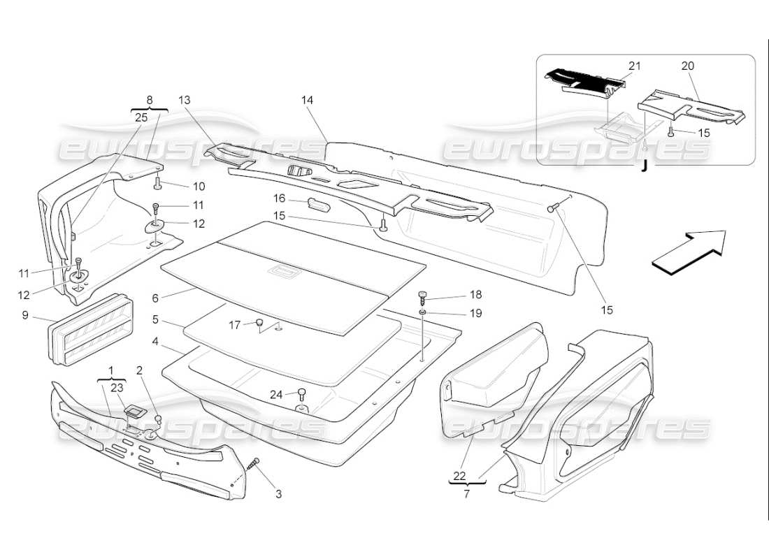 maserati qtp. (2007) 4.2 f1 diagramma delle parti dei tappetini del vano bagagli