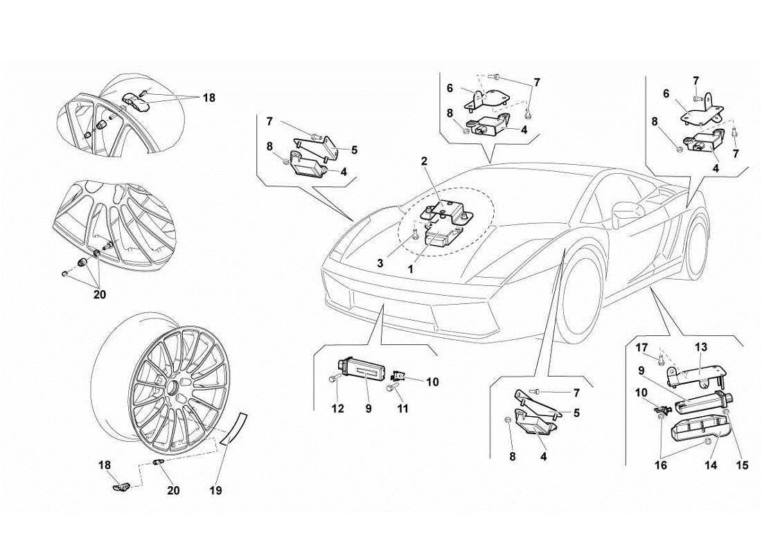 lamborghini gallardo lp560-4s update sistema tpms diagramma delle parti